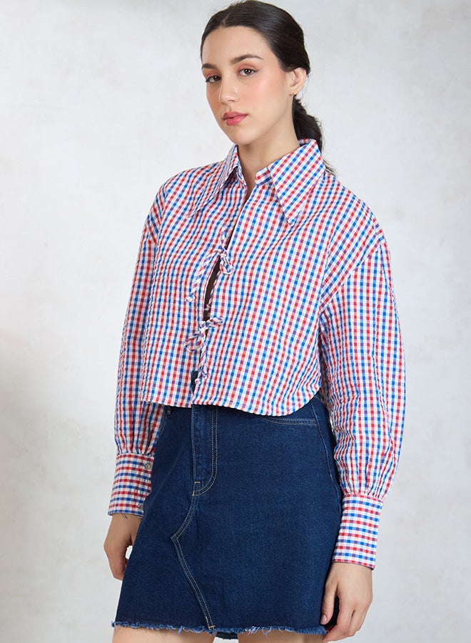 Virgio VIRGIO 100% Cotton Checked Shirt With Front Tie-Up  - Image 3