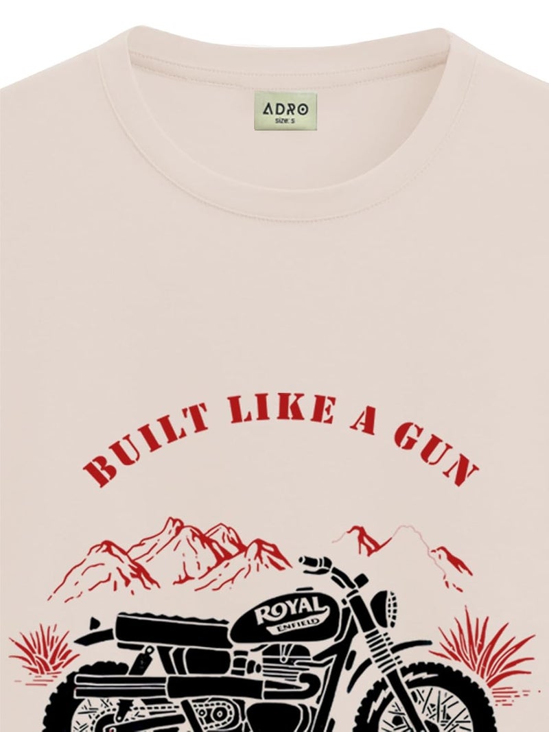 ADRO Men's Royal Bike Design Printed 100% Cotton T-Shirt - Regular Fit, Beige - Image 2