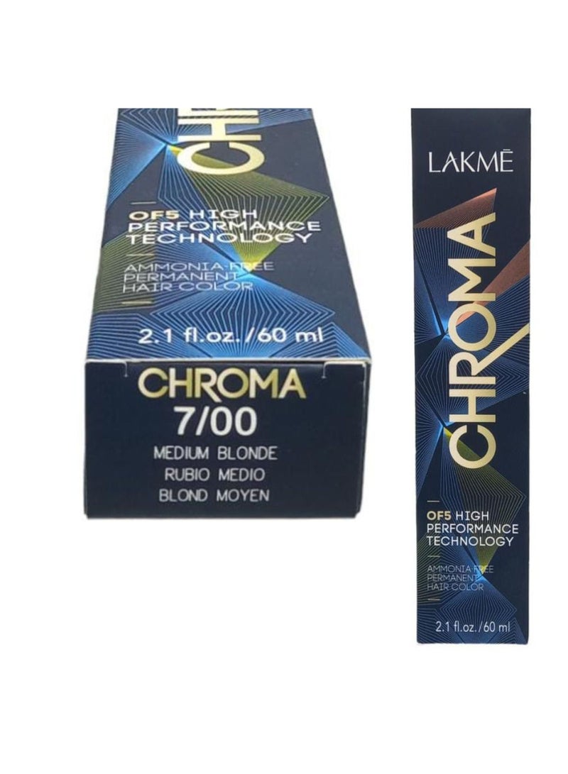 LAKME Permanent Hair Dye No Ammonia Chroma 7/00 Medium Blonde - Image 1
