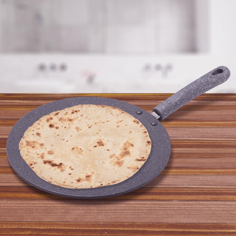 KITILITY Non-Stick Aluminium Layer Granite Coated Concave Roti Tawa |,4mm Thickness, Grey Super Granite Coating | 1 Year Warranty | Soft-Touch Handle (26CM) - Image 4