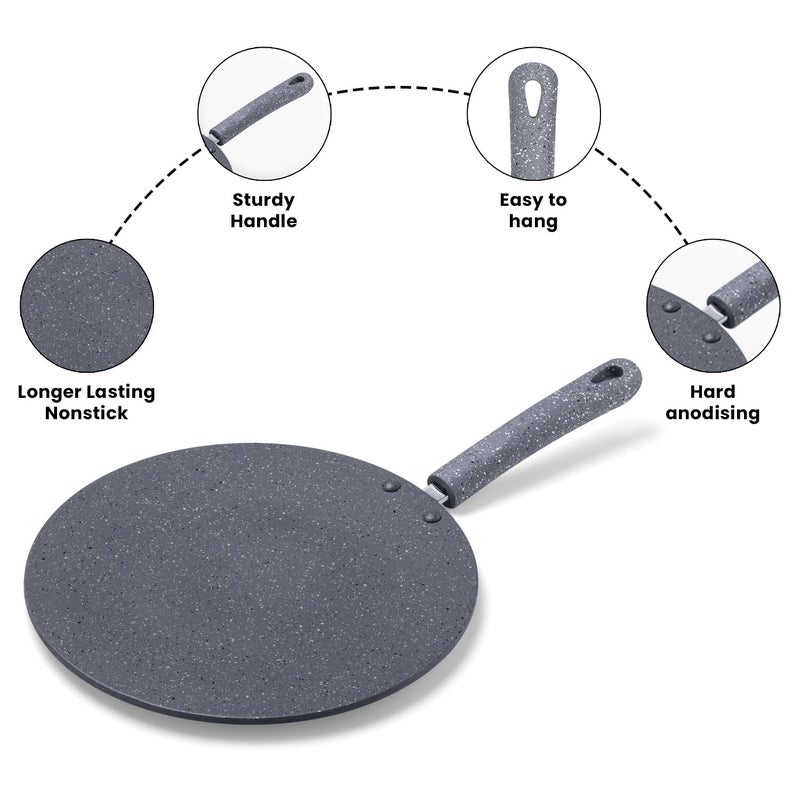 KITILITY Non-Stick Aluminium Layer Granite Coated Concave Roti Tawa |,4mm Thickness, Grey Super Granite Coating | 1 Year Warranty | Soft-Touch Handle (26CM) - Image 3