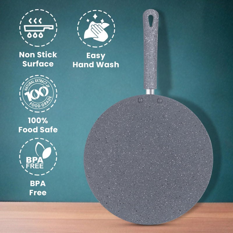 KITILITY Non-Stick Aluminium Layer Granite Coated Concave Roti Tawa |,4mm Thickness, Grey Super Granite Coating | 1 Year Warranty | Soft-Touch Handle (26CM) - Image 2
