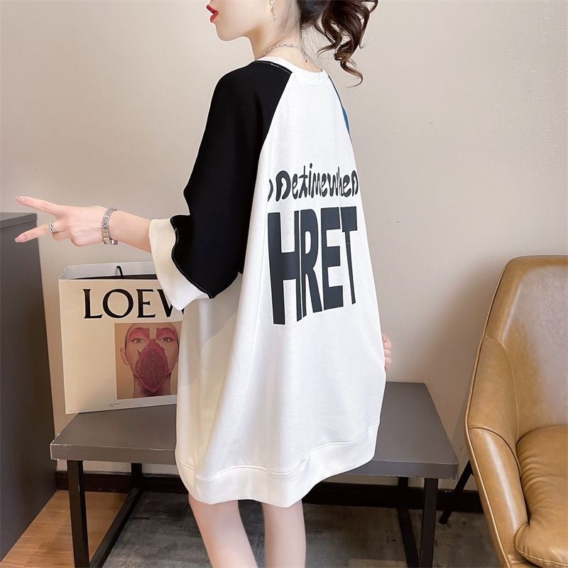 2024 Loose Salt Style Lazy Style Contrast Color Stitching Cartoon Fashion Design Round Neck T-Shirt For Women Outside - Image 5
