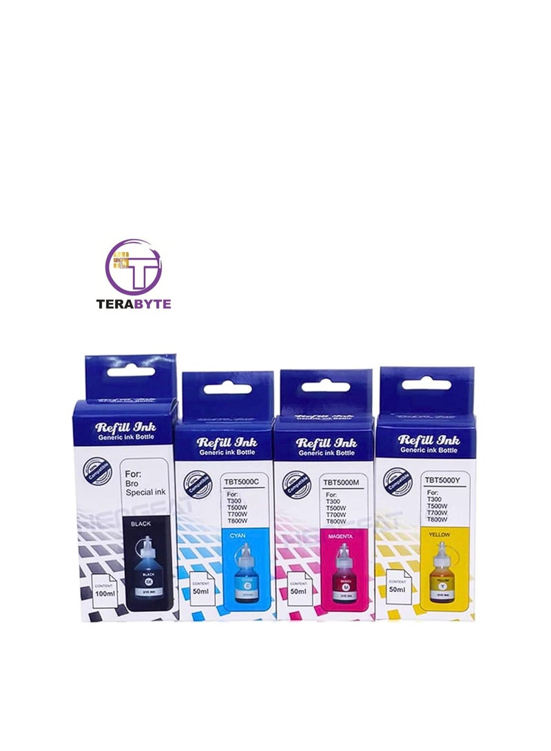 Terabyte BT6000 BT5000 Ink for Brother Ink Tank 4-Color (Black Cyan Magenta Yellow) Printers Refill for DCP - T300 T500W T700W T310 T510W T710W MFC - T800W T810W T910W T4500DW - Image 1