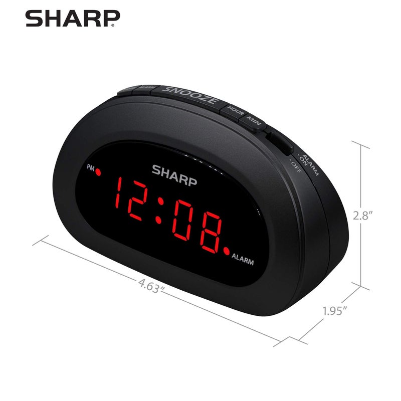 Sharp Small, Space-Saving Digital Alarm Clock â€“ Compact Bedside Clock with Large Red LED Display, Easy Top Button Controls, Snooze, and Battery Backup â€“ Perfect for Bedroom, Dorm, or Travel - Image 5