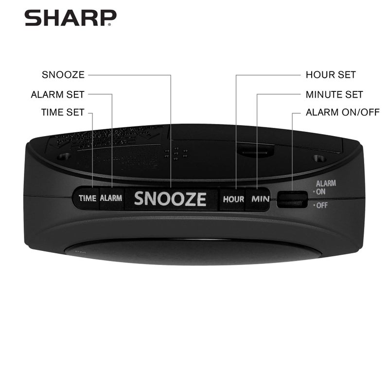 Sharp Small, Space-Saving Digital Alarm Clock â€“ Compact Bedside Clock with Large Red LED Display, Easy Top Button Controls, Snooze, and Battery Backup â€“ Perfect for Bedroom, Dorm, or Travel - Image 3