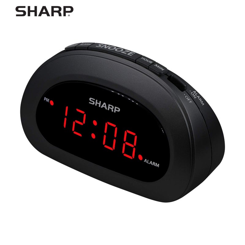 Sharp Small, Space-Saving Digital Alarm Clock â€“ Compact Bedside Clock with Large Red LED Display, Easy Top Button Controls, Snooze, and Battery Backup â€“ Perfect for Bedroom, Dorm, or Travel - Image 4