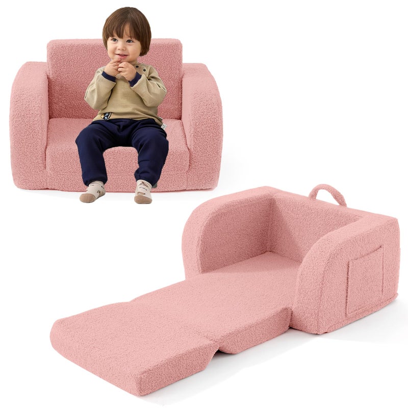 MuaMelop Toddler Couch, 2-in-1 Toddler Chairs Comfy 1-3 Years Old, Toddler Chair for Girls and Boys, Kids Couch Bed Fold Out, Convertible Baby Sofa to Lounge Chair for Playing, Reading, Napping, Pink - Image 1