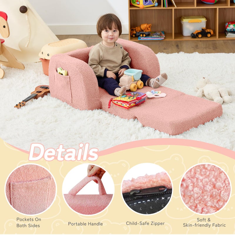 MuaMelop Toddler Couch, 2-in-1 Toddler Chairs Comfy 1-3 Years Old, Toddler Chair for Girls and Boys, Kids Couch Bed Fold Out, Convertible Baby Sofa to Lounge Chair for Playing, Reading, Napping, Pink - Image 4