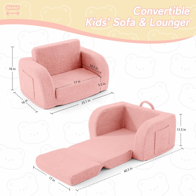 MuaMelop Toddler Couch, 2-in-1 Toddler Chairs Comfy 1-3 Years Old, Toddler Chair for Girls and Boys, Kids Couch Bed Fold Out, Convertible Baby Sofa to Lounge Chair for Playing, Reading, Napping, Pink - Image 3