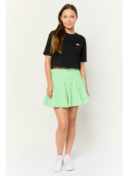 ESPRIT Women Crew Neck Short Sleeve Embroidered Logo Crop Top, Black  - Image 2