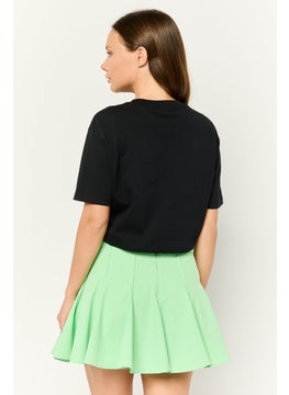 ESPRIT Women Crew Neck Short Sleeve Embroidered Logo Crop Top, Black  - Image 4