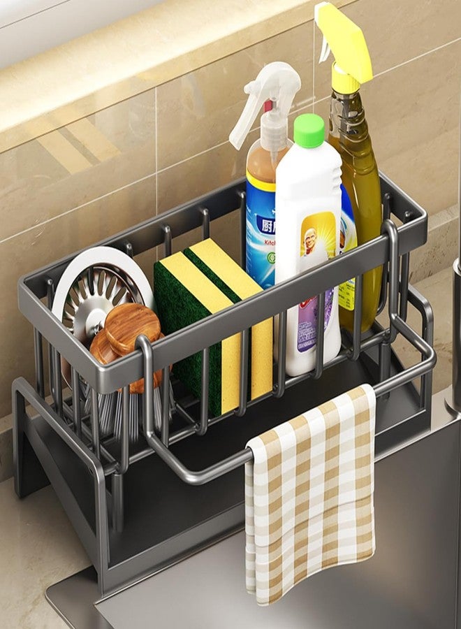 TASMAX plastic Kitchen Rack Stand Sink Sponge Organizers Rack For Sinks Tools Storage Organizer Items Soap Dish Accessories Soap Brush Wash Holder Bathroom Rack Dispenser, Black - Image 1