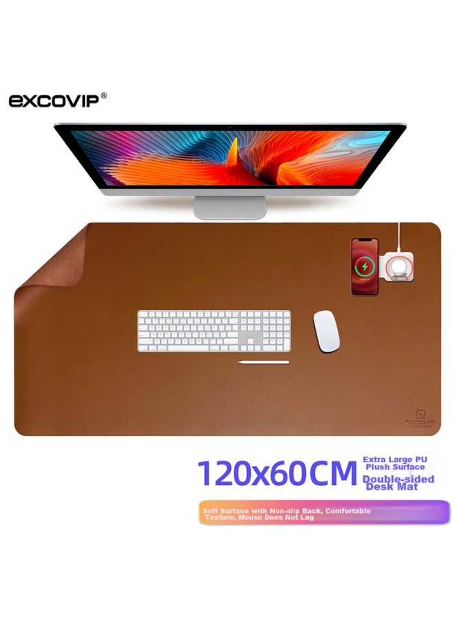 Exco 1.2-meter Extra Large Waterproof Mouse Pad, Computer Office Keyboard Desk Mat, Pu Leather Non-slip Flocked Surface Study Writing Desk Mat, Tea Color 9210 - Image 1