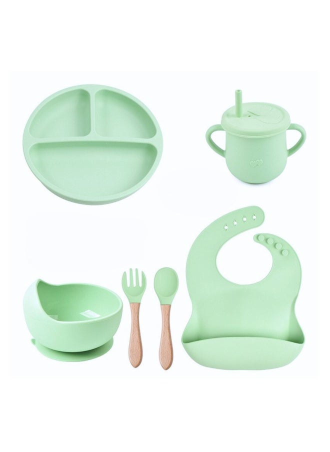 Generic Silicone Baby Weaning Feeding Set 6 Pieces, Baby Toddler Dish Set, Baby Led Weaning Supplies Set, Divided Plate, Suction Bowl, Baby, Spoon, Fork, Sippy Cup, BPA-Free, Easy to Clean  - Image 1