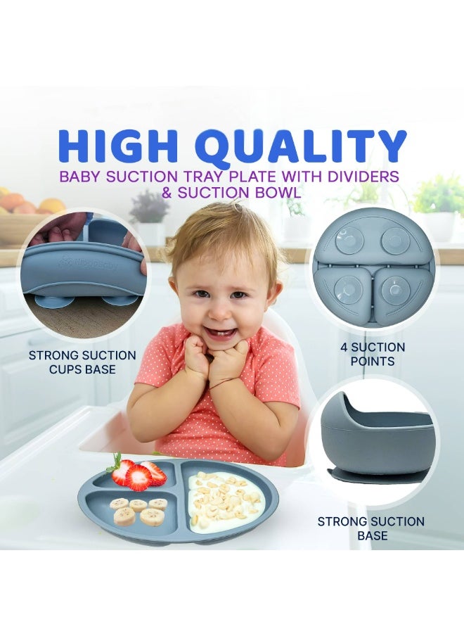 Generic Silicone Baby Weaning Feeding Set 6 Pieces, Baby Toddler Dish Set, Baby Led Weaning Supplies Set, Divided Plate, Suction Bowl, Baby, Spoon, Fork, Sippy Cup, BPA-Free, Easy to Clean  - Image 3
