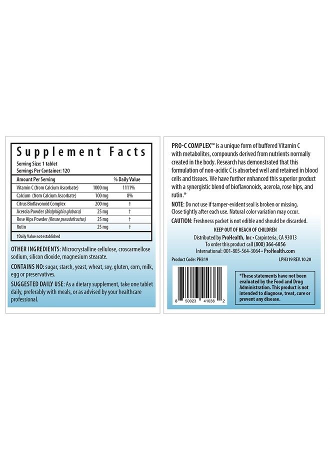 ProHealth Pro-C Complex™ (1000 mg, 120 Tablets) (Vitamin C with Bioflavonoids, Acerola, Rose Hips and Rutin) - Image 1