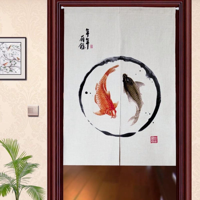 MYRU Japanese Noren Doorway Curtain Tapestry Entrance Feng Shui Door Curtain Red Fish335 Inches x 59 Inches