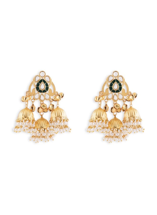 Zaveri Pearls أقراط جومكا مزينة باللؤلؤ الأخضر من زافيري بيرلز - ZPFK22109 - Image 1
