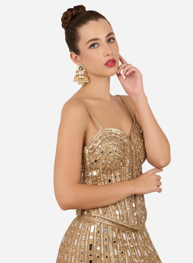 Zaveri Pearls أقراط جومكا مزينة باللؤلؤ الأخضر من زافيري بيرلز - ZPFK22109 - Image 2