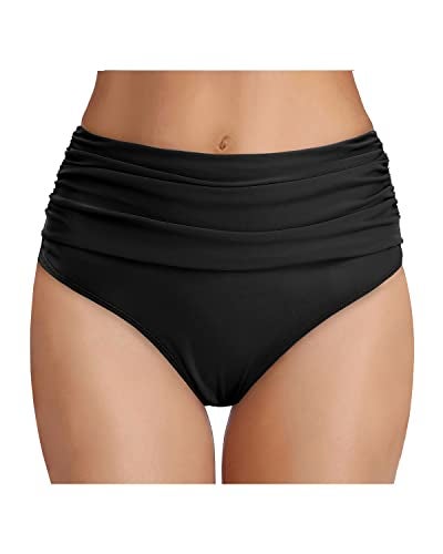 Tempt Me Women's Black High Waisted Bikini Bottom Tummy Control Ruched Bathing Suit Swim Bottom XL - Image 1