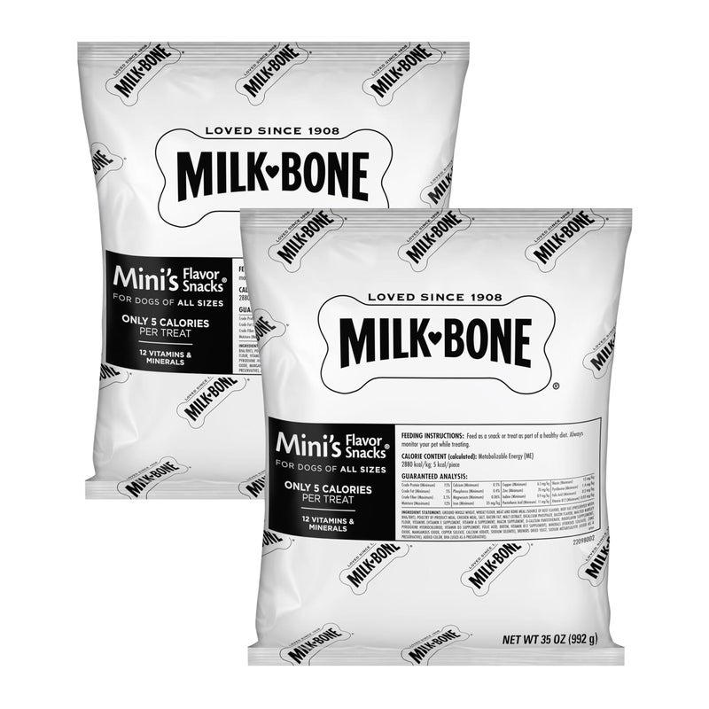 MILK-BONE MilkBone Minis Flavor Snacks Dog Treats 35 Ounce Refill Packs Pack of 2 Crunchy Texture Helps Reduce Tartar