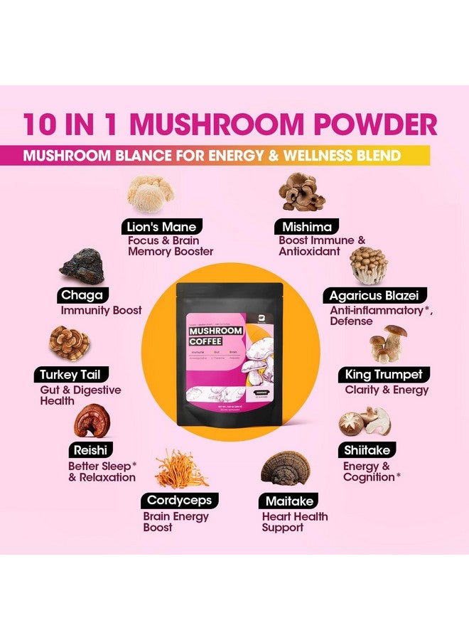 B BEWORTHS قهوة بيوورثس بالفطر، مسحوق قهوة الفطر النحيف مع الأشواغاندا، وذيل الأسد، وريشي، وبريبايوتيك، وL-theanine، وشاجا، وذيل الديك الرومي، قهوة أرابيكا سريعة التحضير مختلطة للتركيز، المناعة والهضم - Image 3