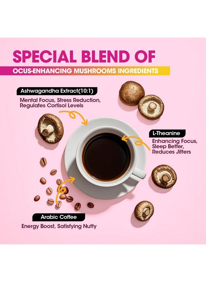 B BEWORTHS قهوة بيوورثس بالفطر، مسحوق قهوة الفطر النحيف مع الأشواغاندا، وذيل الأسد، وريشي، وبريبايوتيك، وL-theanine، وشاجا، وذيل الديك الرومي، قهوة أرابيكا سريعة التحضير مختلطة للتركيز، المناعة والهضم - Image 4