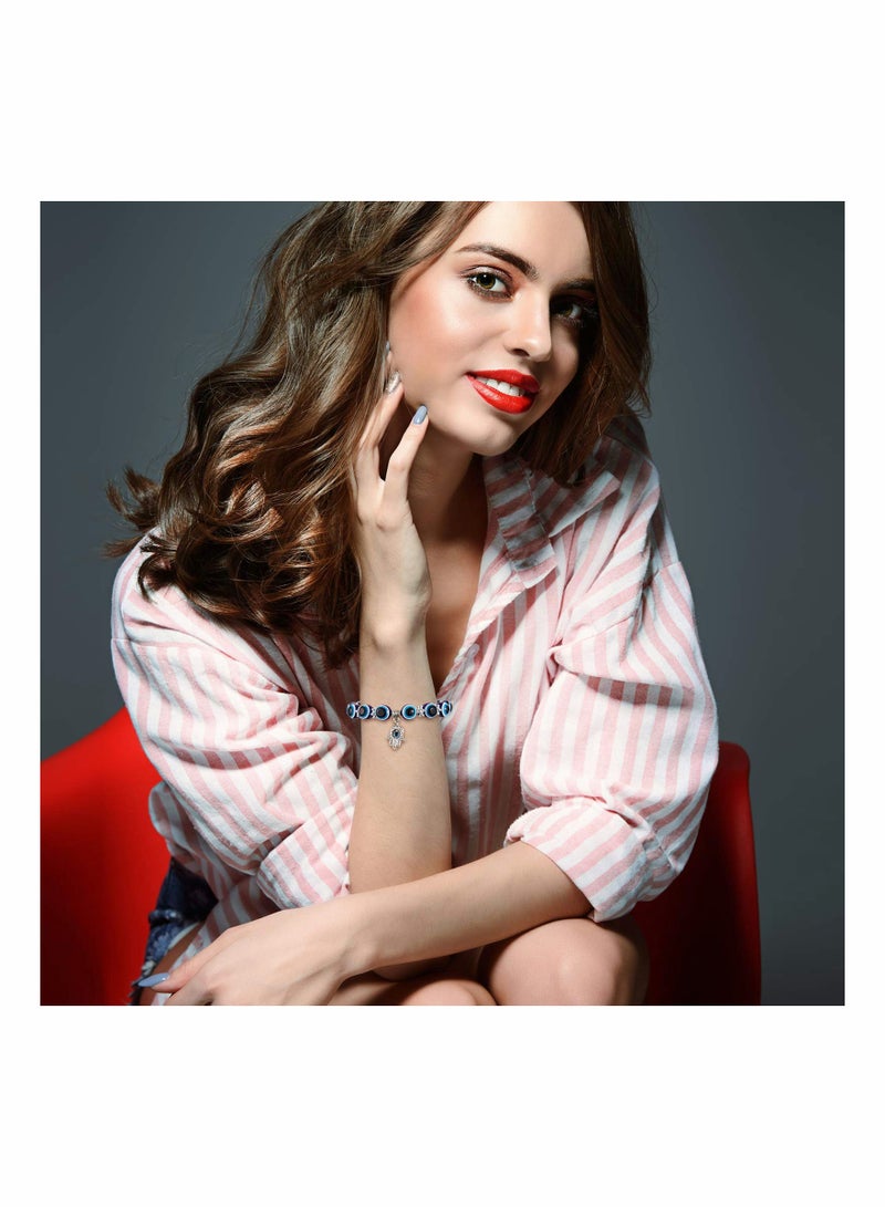 KASTWAVE 6 Pieces Eye Beaded Charm Bracelets Blue Eye Bead Stretch Bracelet Hand of Fatima Turkish Lucky Bracelet for Women Men for Protection and Blessing (Blue, 8 mm, 10 mm) - Image 4