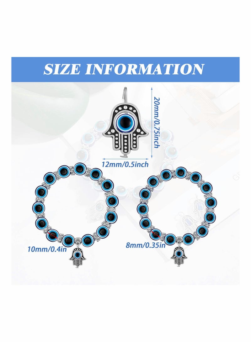 KASTWAVE 6 Pieces Eye Beaded Charm Bracelets Blue Eye Bead Stretch Bracelet Hand of Fatima Turkish Lucky Bracelet for Women Men for Protection and Blessing (Blue, 8 mm, 10 mm) - Image 2