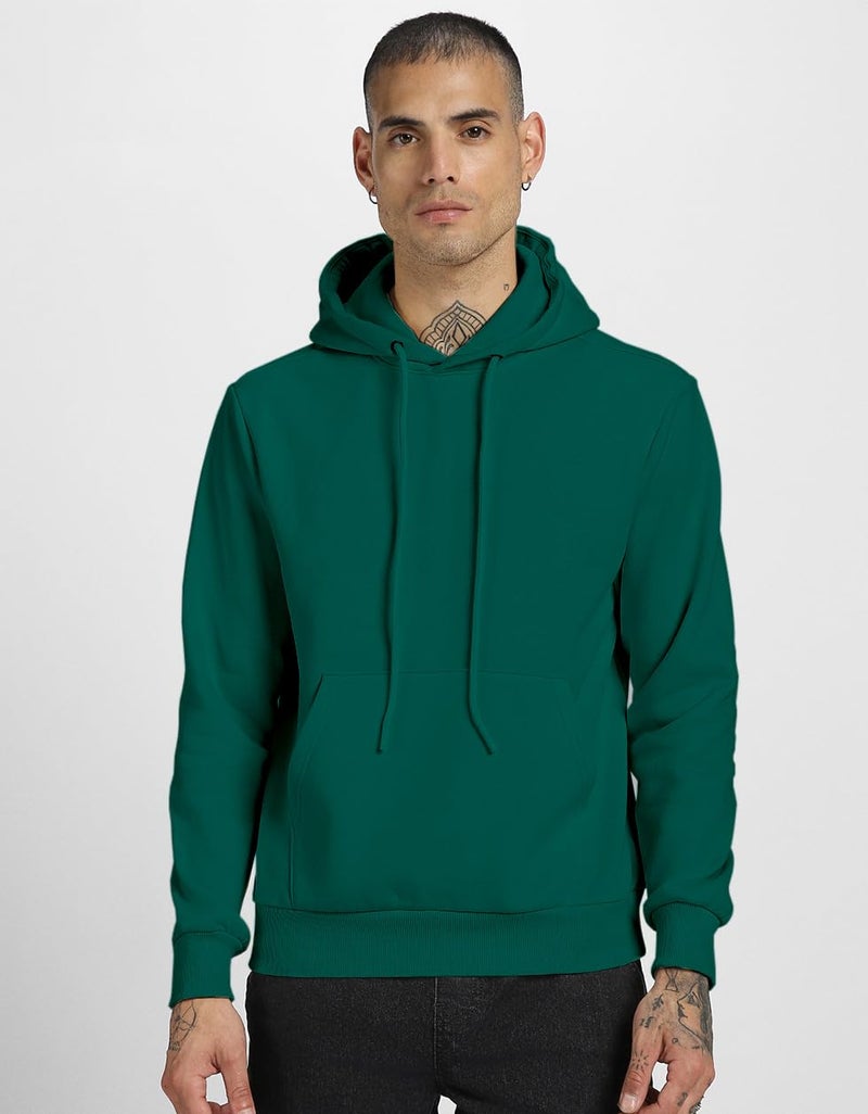 Veirdo Men’s Green Cotton-Poly Fleece Hoodie – 280 GSM, Regular Fit, Solid Sweatshirt - Image 3