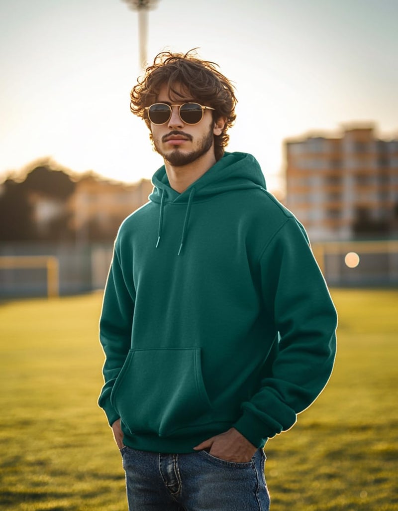 Veirdo Men’s Green Cotton-Poly Fleece Hoodie – 280 GSM, Regular Fit, Solid Sweatshirt - Image 2