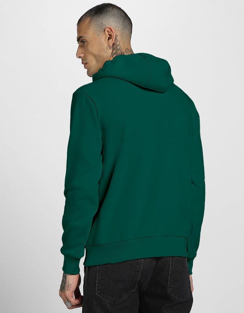 Veirdo Men’s Green Cotton-Poly Fleece Hoodie – 280 GSM, Regular Fit, Solid Sweatshirt - Image 4