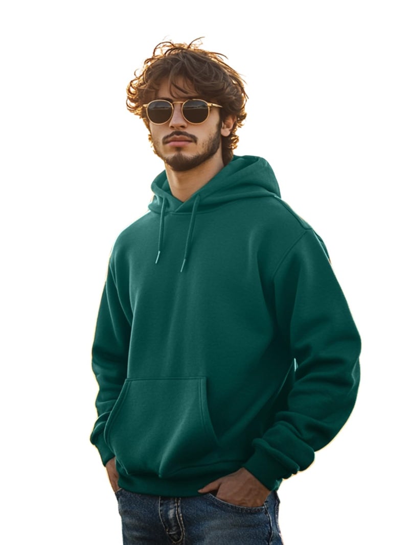 Veirdo Men’s Green Cotton-Poly Fleece Hoodie – 280 GSM, Regular Fit, Solid Sweatshirt - Image 1