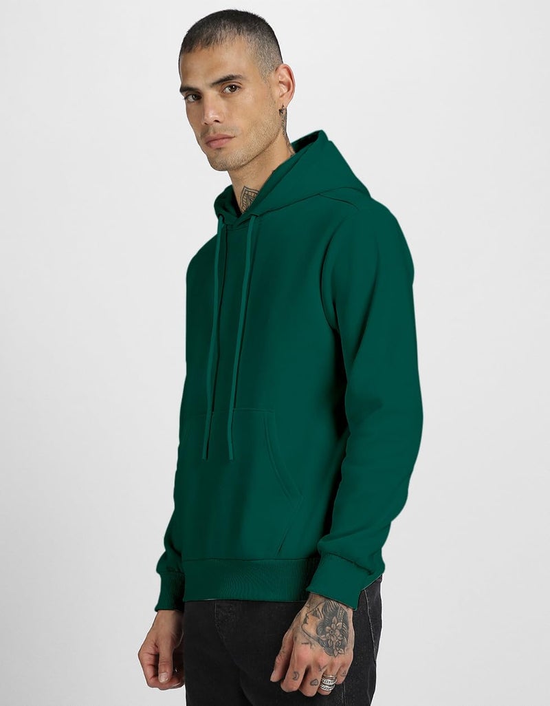 Veirdo Men’s Green Cotton-Poly Fleece Hoodie – 280 GSM, Regular Fit, Solid Sweatshirt - Image 5