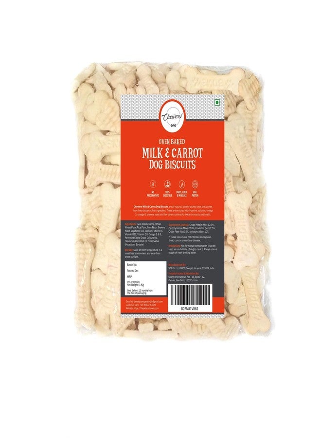 Chewers Oven Baked Real Carrot & Milk Dog Biscuits, Dog Treat 1 Kg (Pack of 4) - Image 1