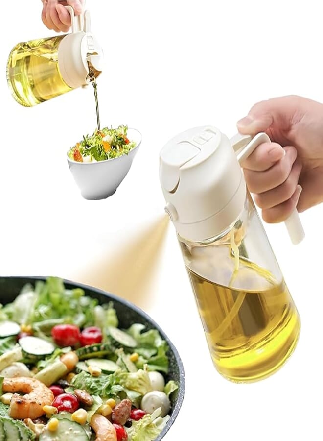 Oil Sprayer for Cooking, 2 in 1 Olive Oil Dispenser and Sprayer 470ml for Air Fryer, Salad, BBQ, Roasting - White
