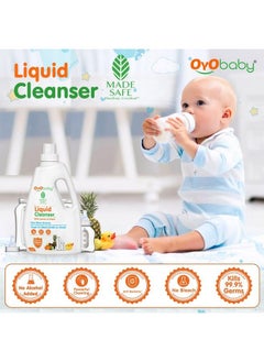 OYO BABY منظف سائل مضاد للبكتيريا للأطفال ؛ يقتل 99.9% من الجراثيم ؛ منظف غذائي ؛ منظف زجاجات الأطفال ؛ منظف حلمات ؛ منظف ألعاب الأطفال ؛ منظف للم Accessories والخضروات 1 لتر  - Image 3