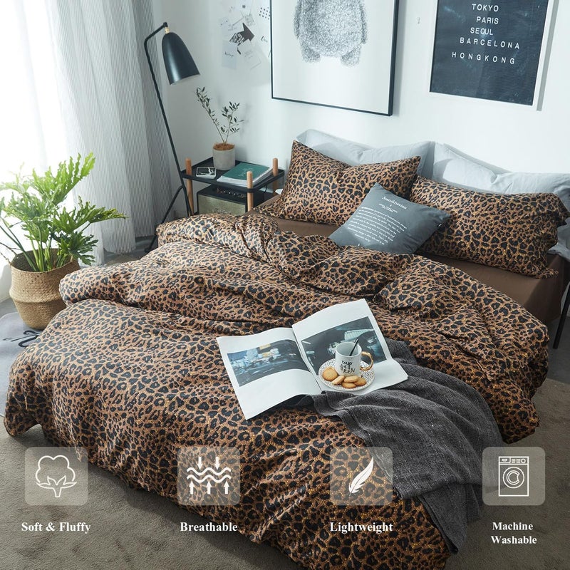 mixinni Leopard Print Comforter Set Twin XL-3 Pieces Animal Cheetah Printed Comforter Sexy Soft Fluffy Brown/Black Floral Print Bedding Set with 2 Pillowcases for All Season-Twin XL Size - Image 2