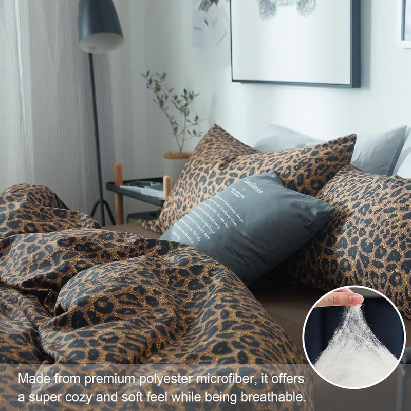 mixinni Leopard Print Comforter Set Twin XL-3 Pieces Animal Cheetah Printed Comforter Sexy Soft Fluffy Brown/Black Floral Print Bedding Set with 2 Pillowcases for All Season-Twin XL Size - Image 3