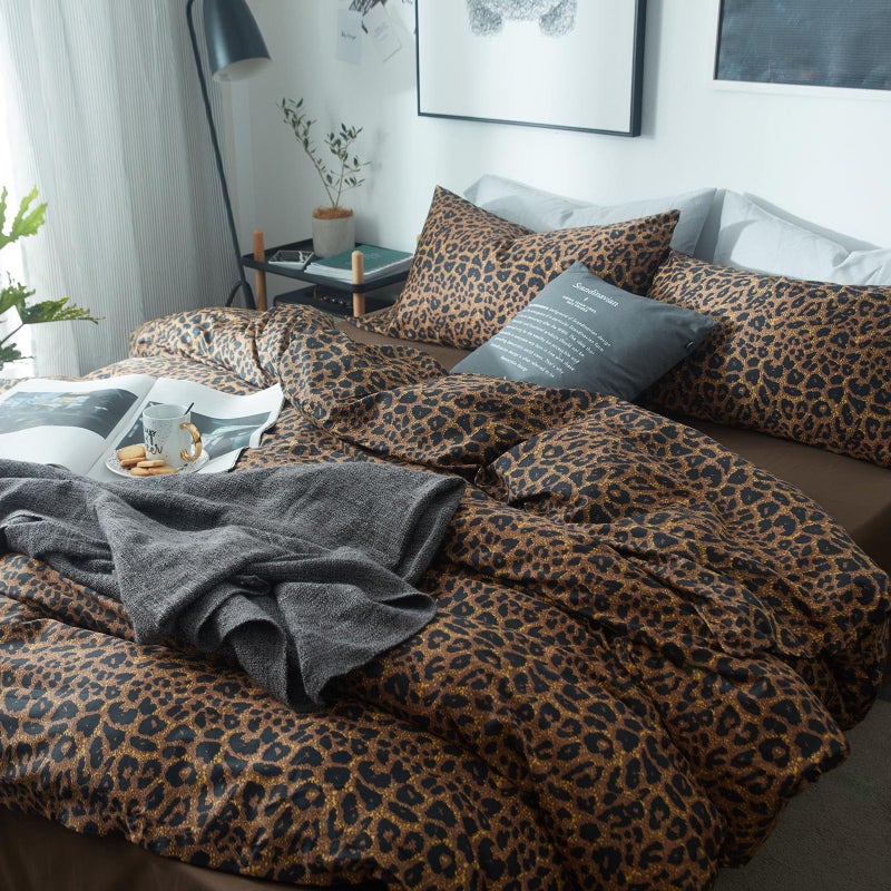 mixinni Leopard Print Comforter Set Twin XL-3 Pieces Animal Cheetah Printed Comforter Sexy Soft Fluffy Brown/Black Floral Print Bedding Set with 2 Pillowcases for All Season-Twin XL Size - Image 5