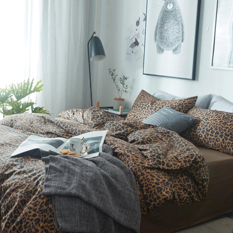 mixinni Leopard Print Comforter Set Twin XL-3 Pieces Animal Cheetah Printed Comforter Sexy Soft Fluffy Brown/Black Floral Print Bedding Set with 2 Pillowcases for All Season-Twin XL Size - Image 4