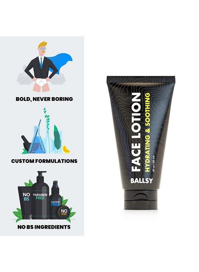 Ballsy Mens Face Lotion W/ Vegetable Collagen Caffeine Coconut Oil & More Hydrating Lotion To Reduce Dryness Aging Signs Wrinkles Cruelty Free Paraben Free Men Face Moisturizer (3 Fl Oz) - Image 4
