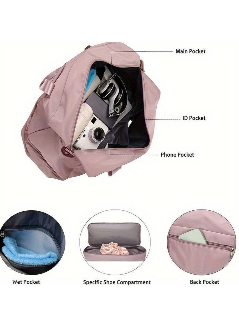 جوي شيك Women Lightweight Travel Garment Bags Large Capacity Wear-resistant Sport Training Handbag with Dry and Wet Pocket  Shoes Compartment for Yoga Fitness Outdoor Pink - Image 4