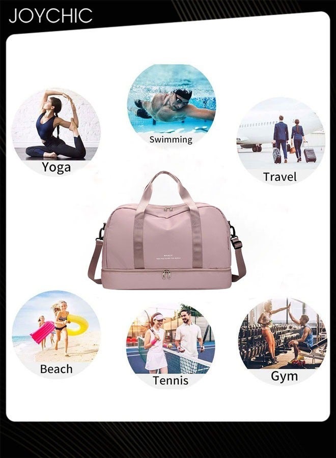 جوي شيك Women Lightweight Travel Garment Bags Large Capacity Wear-resistant Sport Training Handbag with Dry and Wet Pocket  Shoes Compartment for Yoga Fitness Outdoor Pink - Image 5