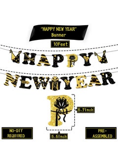 HOWAF Happy New Year Party Decoration Supplies Happy New Year Banner Foil Balloons Latex Balloons Gold Foil Fringe Curtain New Years Eve Party Decorations Set Photography Background Black And Gold  - Image 3