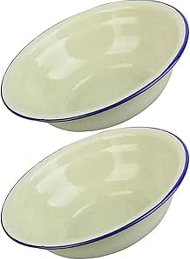 Vintage Enamel Mixing Bowls Set of 2 28cm Thickened Retro Green Kitchen Serving Basin - Image 1