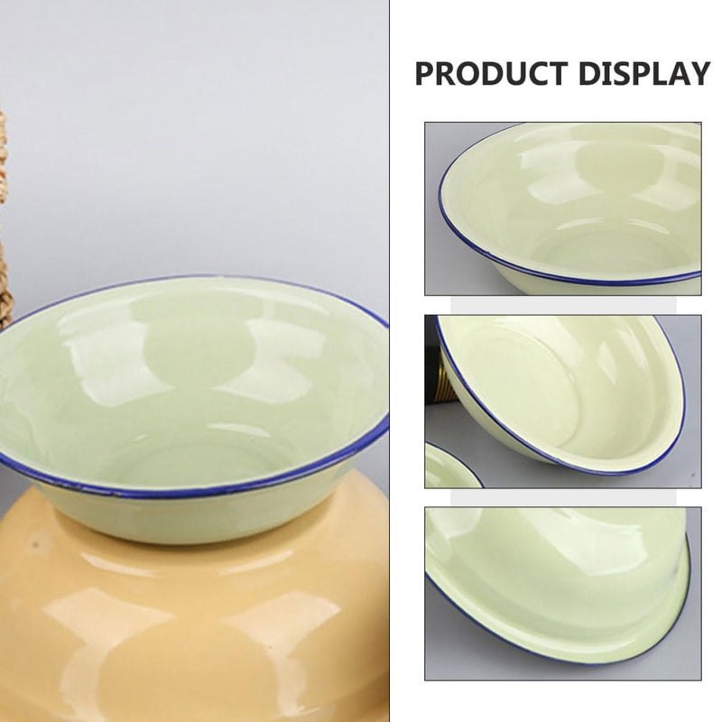Vintage Enamel Mixing Bowls Set of 2 28cm Thickened Retro Green Kitchen Serving Basin - Image 5