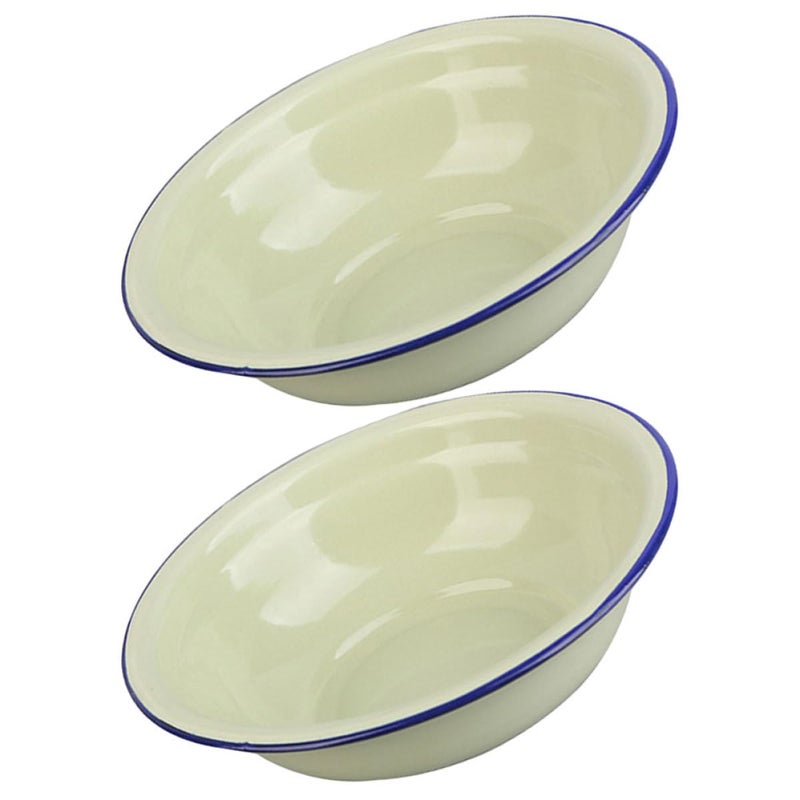 Vintage Enamel Mixing Bowls Set of 2 28cm Thickened Retro Green Kitchen Serving Basin - Image 2