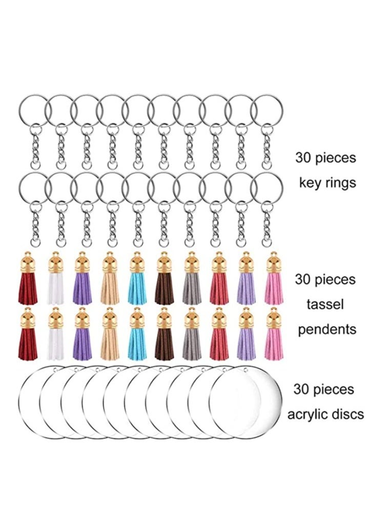 SYOSI - Tassel Keychain and Acrylic Circle, Acrylic Blanks and Tassel Keychain Pendant Acrylic Transparent Circle Discs and Tassel Keyring Set for Diy Projects and Crafts 90pcs - Image 1